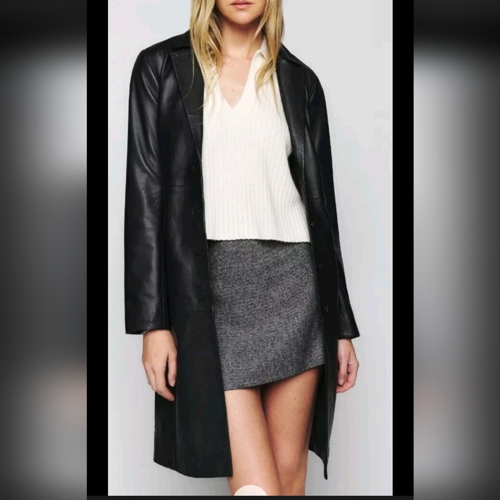 Reformation Veda Crosby 90s Longline Leather Blazer Size XL